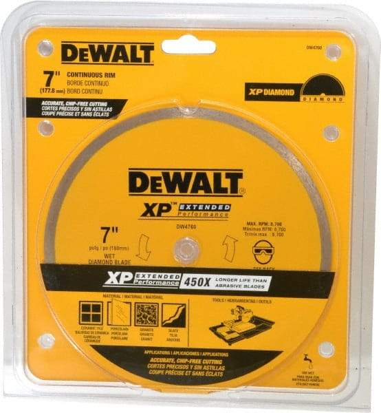 DeWALT - 7" Diam, 5/8" Arbor Hole Diam, Wet & Dry Cut Saw Blade - Diamond-Tipped, Standard Round Arbor - All Tool & Supply