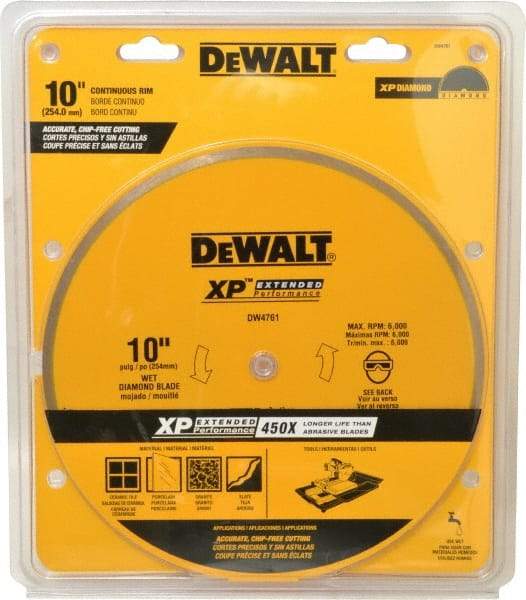 DeWALT - 10" Diam, 5/8" Arbor Hole Diam, Wet & Dry Cut Saw Blade - Diamond-Tipped, Standard Round Arbor - All Tool & Supply