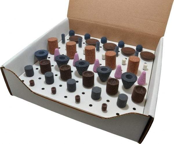 Grier Abrasives - 50 Piece Aluminum Oxide Vitrified Mounted Stone Abrasive Point Set - Assorted Shapes - All Tool & Supply