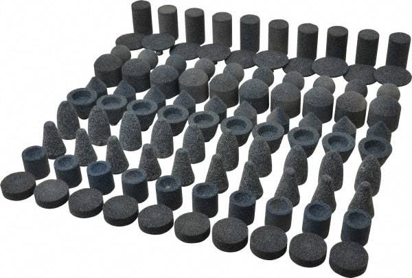 Grier Abrasives - 100 Piece Aluminum Oxide Vitrified Mounted Stone Abrasive Point Set - Includes Shapes A5, A12, A14, A21, A32, A37, A39, A40, W206 & W217 - All Tool & Supply