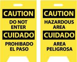 NMC - Caution - Do Not Enter, Caution - Hazardous Area, 12" Wide x 19" High, Plastic Floor Sign - English/Spanish, A-Frame, Black on Yellow, For Security & Admittance - All Tool & Supply