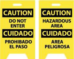 NMC - Caution - Do Not Enter, Caution - Hazardous Area, 12" Wide x 19" High, Plastic Floor Sign - English/Spanish, A-Frame, Black on Yellow, For Security & Admittance - All Tool & Supply