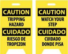 NMC - Caution - Tripping Hazard, Caution - Watch Your Step, 12" Wide x 19" High, Plastic Floor Sign - English/Spanish, A-Frame, Black on Yellow, For Accident Prevention - All Tool & Supply