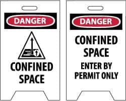 NMC - Danger - Confined Space, Danger - Confined Space - Enter by Permit Only, 12" Wide x 19" High, Plastic Floor Sign - A-Frame, Red & Black on White, For Accident Prevention - All Tool & Supply