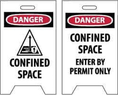 NMC - Danger - Confined Space, Danger - Confined Space - Enter by Permit Only, 12" Wide x 19" High, Plastic Floor Sign - A-Frame, Red & Black on White, For Accident Prevention - All Tool & Supply