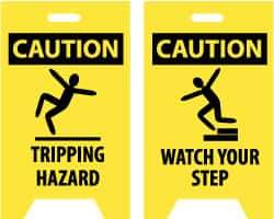 NMC - Caution - Tripping Hazard, Caution - Watch Your Step, 12" Wide x 19" High, Plastic Floor Sign - A-Frame, Black on Yellow, For Accident Prevention - All Tool & Supply