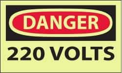 NMC - Accident Prevention Label, Header: DANGER - Legend: Danger - 220 Volts, English, Red & Black & Yellow, 5" Long x 3" High, Sign Muscle Finish - All Tool & Supply