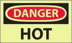 NMC - Hazardous Materials Label, Header: DANGER - Legend: Danger - Hot, English, Red & Black & Yellow, 5" Long x 3" High, Sign Muscle Finish - All Tool & Supply