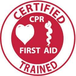 NMC - Certified CPR First Aid Trained, Hard Hat Label - Red on White, 2" Thick, For Certified Operator - All Tool & Supply