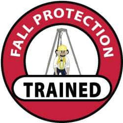 NMC - Fall Protection Trained, Hard Hat Label - Black, Red & Yellow on White, 2" Thick, For Accident Prevention - All Tool & Supply