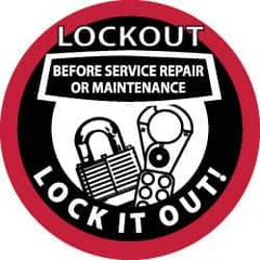 NMC - Lockout Before Service Repair or Maintenance - Lock It Out, Hard Hat Label - Black & Red on White, 2" Thick, For Accident Prevention - All Tool & Supply