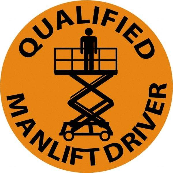 NMC - Qualified Man Lift Driver, Hard Hat Label - Black on Orange, 2" Thick, For Certified Operator - All Tool & Supply