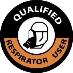 NMC - Qualified Respirator User, Hard Hat Label - Black & Orange on White, 2" Thick, For Certified Operator - All Tool & Supply