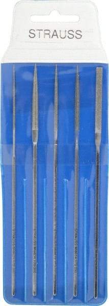 Strauss - 5 Piece Diamond Pattern File Set - 5-1/2" Long, Fine Coarseness, Square Handle, Set Includes Equalling, Half Round, Round, Square - All Tool & Supply