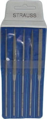 Strauss - 5 Piece Diamond Pattern File Set - 5-1/2" Long, Fine Coarseness, Round Handle, Set Includes Equalling, Half Round, Round, Square, Three Square - All Tool & Supply