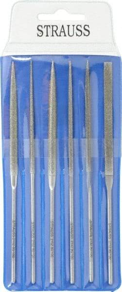 Strauss - 6 Piece Diamond Pattern File Set - 5-1/2" Long, Coarse Coarseness, Round Handle, Set Includes Crossing, Equalling, Half Round, Round, Square, Three Square - All Tool & Supply