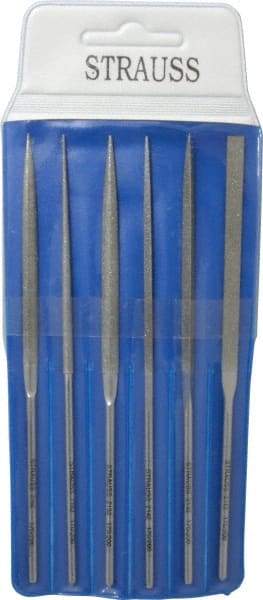 Strauss - 6 Piece Diamond Pattern File Set - 5-1/2" Long, Fine Coarseness, Round Handle, Set Includes Crossing, Equalling, Half Round, Round, Square, Three Square - All Tool & Supply