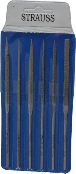 Strauss - 6 Piece Diamond Pattern File Set - 5-1/2" Long, Medium Coarseness, Round Handle, Set Includes Crossing, Equalling, Half Round, Round, Square, Three Square - All Tool & Supply