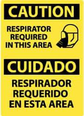 NMC - "Caution - Respirator Required in This Area", 14" Long x 10" Wide, Rigid Plastic Safety Sign - Rectangle, 0.05" Thick, Use for Accident Prevention - All Tool & Supply