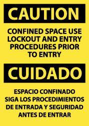 NMC - "Caution - Confined Space - Use Lockout and Entry Procedures Prior to Entry", 14" Long x 10" Wide, Aluminum Safety Sign - Rectangle, 0.04" Thick, Use for Accident Prevention - All Tool & Supply