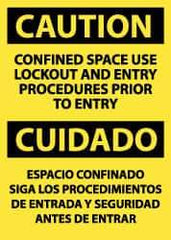 NMC - "Caution - Confined Space - Use Lockout and Entry Procedures Prior to Entry", 14" Long x 10" Wide, Pressure-Sensitive Vinyl Safety Sign - Rectangle, 0.004" Thick, Use for Accident Prevention - All Tool & Supply