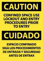 NMC - "Caution - Confined Space - Use Lockout and Entry Procedures Prior to Entry", 14" Long x 10" Wide, Rigid Plastic Safety Sign - Rectangle, 0.05" Thick, Use for Accident Prevention - All Tool & Supply