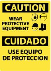 NMC - "Caution - Wear Protective Equipment", 14" Long x 10" Wide, Rigid Plastic Safety Sign - Rectangle, 0.05" Thick, Use for Accident Prevention - All Tool & Supply