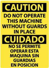 NMC - "Caution - Do Not Operate Machine without Guards in Place", 14" Long x 10" Wide, Pressure-Sensitive Vinyl Safety Sign - Rectangle, 0.004" Thick, Use for Accident Prevention - All Tool & Supply