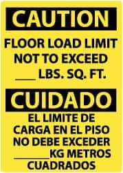 NMC - "Caution - Floor Load Limit - Not to Exceed __ lb. Sq. Ft.", 14" Long x 10" Wide, Pressure-Sensitive Vinyl Safety Sign - Rectangle, 0.004" Thick, Use for Accident Prevention - All Tool & Supply