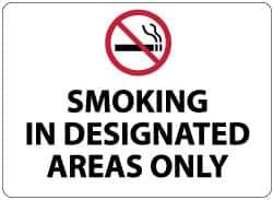 NMC - "Smoking in Designated Areas Only", 10" Long x 14" Wide, Aluminum Safety Sign - Rectangle, 0.04" Thick, Use for Smoking Regulations - All Tool & Supply