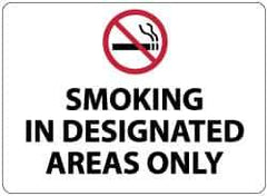 NMC - "Smoking in Designated Areas Only", 10" Long x 14" Wide, Rigid Plastic Safety Sign - Rectangle, 0.05" Thick, Use for Smoking Regulations - All Tool & Supply