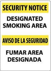 NMC - "Security Notice - Designated Smoking Area", 14" Long x 10" Wide, Rigid Plastic Safety Sign - Rectangle, 0.05" Thick, Use for Smoking Regulations - All Tool & Supply