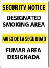 NMC - "Security Notice - Designated Smoking Area", 14" Long x 10" Wide, Aluminum Safety Sign - Rectangle, 0.04" Thick, Use for Smoking Regulations - All Tool & Supply