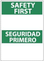 NMC - "Safety First", 14" Long x 10" Wide, Rigid Plastic Safety Sign - Rectangle, 0.05" Thick, Use for Accident Prevention - All Tool & Supply