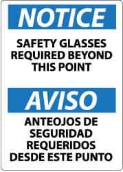 NMC - "Notice - Safety Glasses Required Beyond This Point", 14" Long x 10" Wide, Pressure-Sensitive Vinyl Safety Sign - Rectangle, 0.004" Thick, Use for Accident Prevention - All Tool & Supply