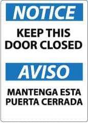 NMC - "Notice - Keep This Door Closed", 14" Long x 10" Wide, Pressure-Sensitive Vinyl Safety Sign - Rectangle, 0.004" Thick, Use for Accident Prevention - All Tool & Supply