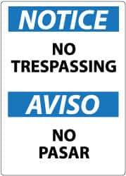 NMC - "Notice - No Trespassing", 14" Long x 10" Wide, Aluminum Safety Sign - Rectangle, 0.04" Thick, Use for Security & Admittance - All Tool & Supply