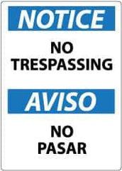 NMC - "Notice - No Trespassing", 14" Long x 10" Wide, Pressure-Sensitive Vinyl Safety Sign - Rectangle, 0.004" Thick, Use for Security & Admittance - All Tool & Supply