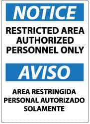 NMC - "Notice - Restricted Area - Authorized Personnel Only", 14" Long x 10" Wide, Rigid Plastic Safety Sign - Rectangle, 0.05" Thick, Use for Security & Admittance - All Tool & Supply