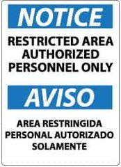 NMC - "Notice - Restricted Area - Authorized Personnel Only", 14" Long x 10" Wide, Aluminum Safety Sign - Rectangle, 0.04" Thick, Use for Security & Admittance - All Tool & Supply