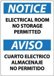 NMC - "Notice - Electrical Room - No Storage Permitted", 14" Long x 10" Wide, Rigid Plastic Safety Sign - Rectangle, 0.05" Thick, Use for Accident Prevention - All Tool & Supply