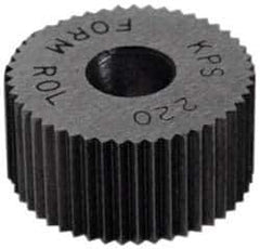 Made in USA - 5/16" Diam, 70° Tooth Angle, 50 TPI, Standard (Shape), Form Type Cobalt Straight Knurl Wheel - 5/32" Face Width, 1/8" Hole, Circular Pitch, Bright Finish, Series BP - Exact Industrial Supply