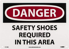 NMC - "Danger - Safety Shoes Required in This Area", 10" Long x 14" Wide, Rigid Plastic Safety Sign - Rectangle, 0.05" Thick, Use for Accident Prevention - All Tool & Supply