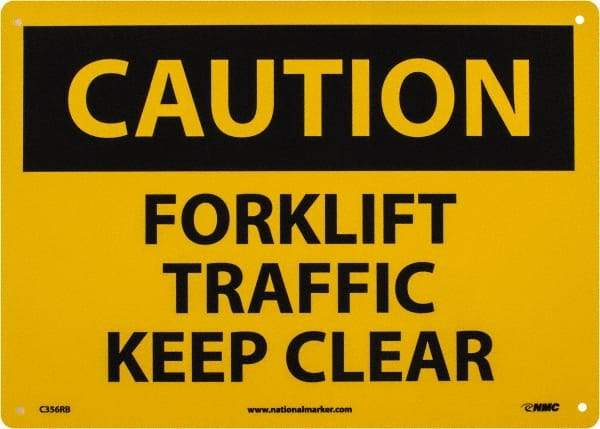 NMC - "Caution - Forklift Traffic - Keep Clear", 10" Long x 14" Wide, Rigid Plastic Safety Sign - Rectangle, 0.05" Thick, Use for Accident Prevention - All Tool & Supply