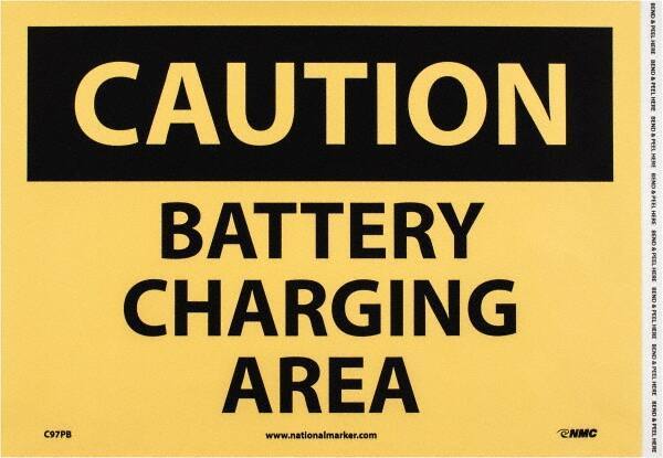 NMC - "Caution - Battery Charging Area", 10" Long x 14" Wide, Pressure-Sensitive Vinyl Safety Sign - Rectangle, 0.004" Thick, Use for Accident Prevention - All Tool & Supply