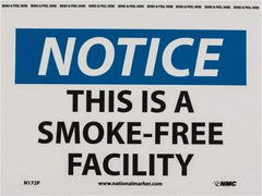 NMC - "Notice - This Is a Smoke-Free Facility", 7" Long x 10" Wide, Pressure-Sensitive Vinyl Safety Sign - Rectangle, 0.004" Thick, Use for Accident Prevention - All Tool & Supply