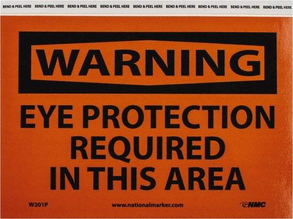 NMC - "Warning - Eye Protection Required in This Area", 7" Long x 10" Wide, Pressure-Sensitive Vinyl Safety Sign - Rectangle, 0.004" Thick, Use for Accident Prevention - All Tool & Supply