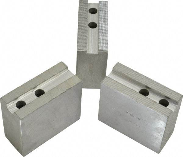 H & R Manufacturing - 11" Chuck Capacity, 1.5mm x 60° Serrated Attachment, Square Soft Lathe Chuck Jaw - 3 Jaws, Aluminum, 1.181" Btw Mount Hole Ctrs, 4" Long x 1-3/4" Wide x 3-1/2" High, 0.63" Groove, 12mm Fastener - All Tool & Supply