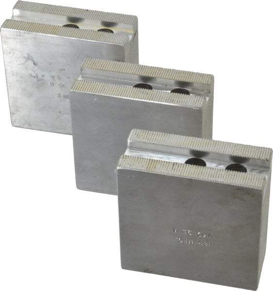 H & R Manufacturing - 8" Chuck Capacity, 1.5mm x 60° Serrated Attachment, Square Soft Lathe Chuck Jaw - 3 Jaws, Aluminum, 1" Btw Mount Hole Ctrs, 3-1/2" Long x 1-1/2" Wide x 3-1/2" High, 0.551" Groove, 12mm Fastener - All Tool & Supply