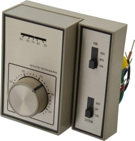 White-Rodgers - 40 to 90°F, 1 Heat, 1 Cool, Light-Duty Fan Coil Thermostat - 120 to 277 Volts, SPDT Switch - All Tool & Supply